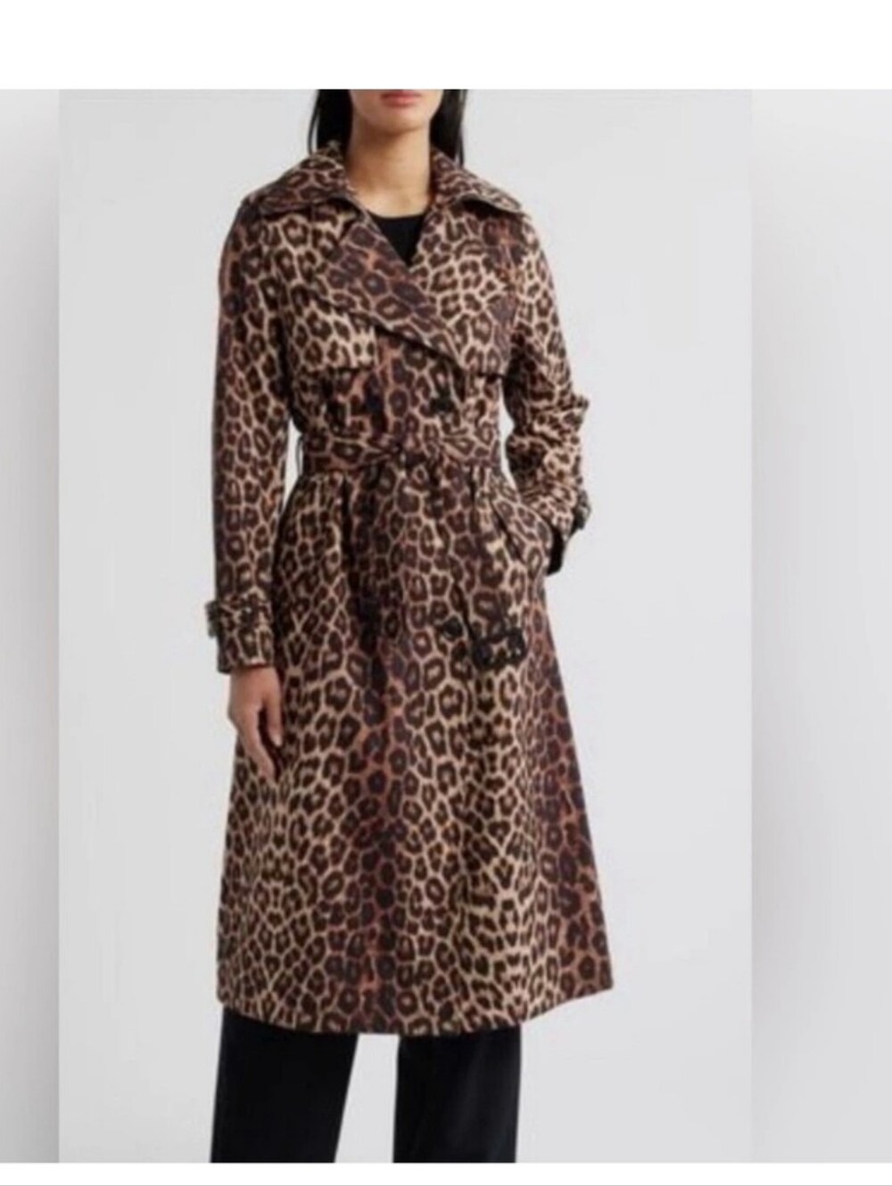 BCBGMaxAzria Leopard-Print Trench Coat in Brown and Black